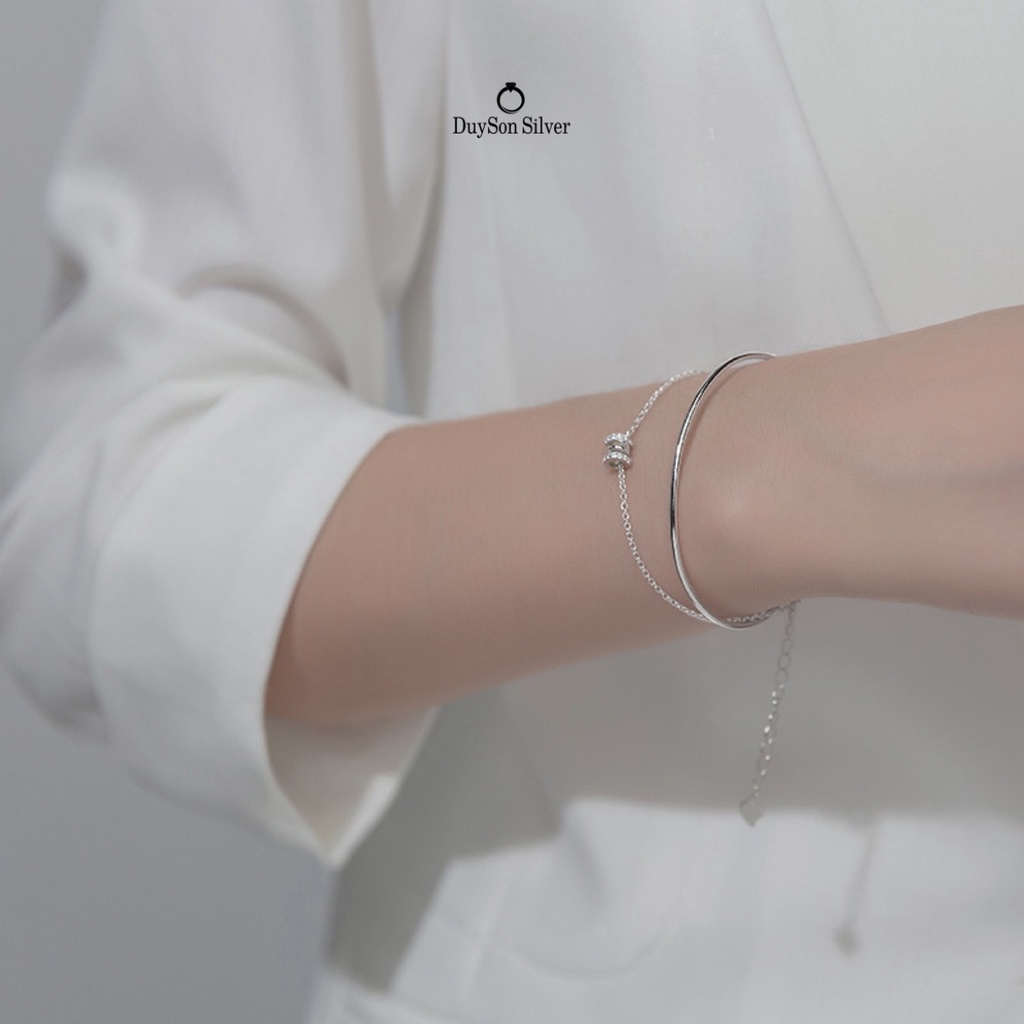Lắc tay bạc nữ tinh tế thanh lịch, Vòng tay kép bạc Ý 925 cá tính mạ vàng trắng cao cấp DUYSON SILVER  [LTXK6]