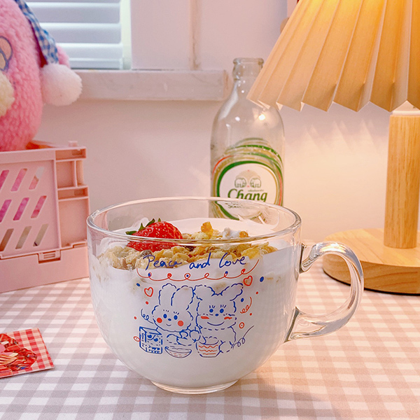 Cốc Thủy Tinh Trong Suốt Có Tay Cầm Đáng Yêu