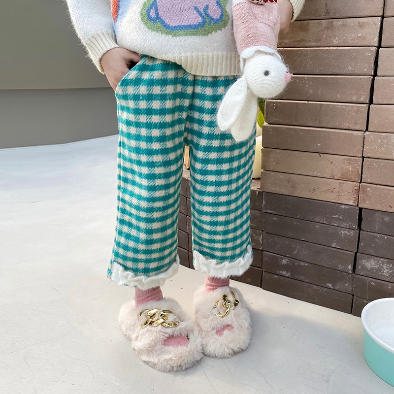 Quần Dài Họa Tiết Sọc Caro Phong Cách Hàn Quốc Thời Trang Thu Đông Cho Bé Gái