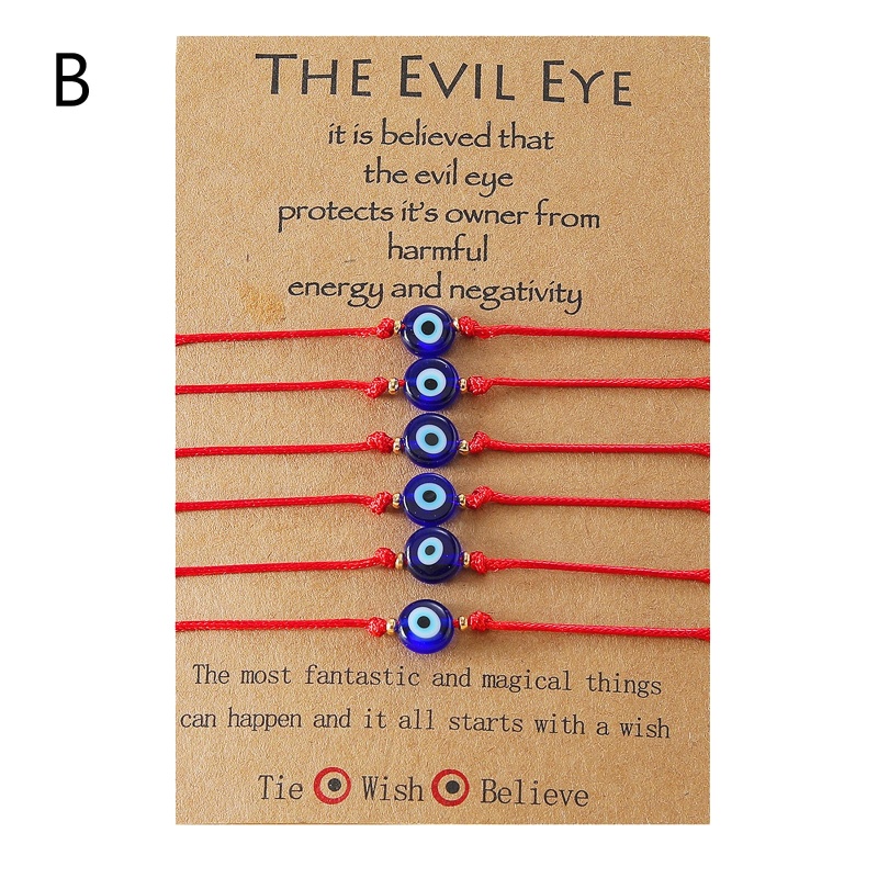 Set 3 Vòng Tay Bện Dây Đỏ May Mắn 6 Sợi Mặt Hình Mắt Quỷ Cho Nữ