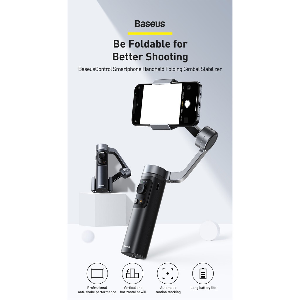 Tay cầm chống rung đa năng cho điện thoại máy ảnh Baseus BC02 Control Smartphone Handheld Folding Gimbal Stabilizer | BigBuy360 - bigbuy360.vn
