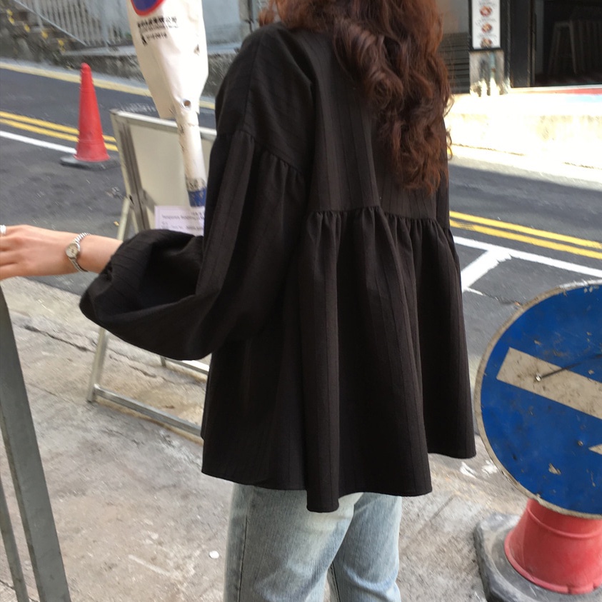 Áo Sơ Mi Tay Dài Phồng Dáng Rộng Phong Cách Hàn Quốc Ngọt Ngào Cho Nữ