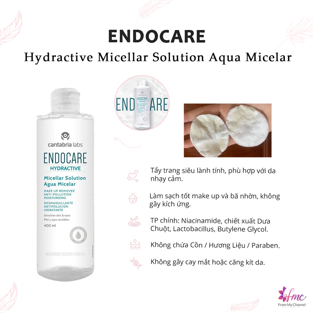 Nước Tẩy Trang Endocare Hydractive Micellar Solution Agua Micelar 400ml