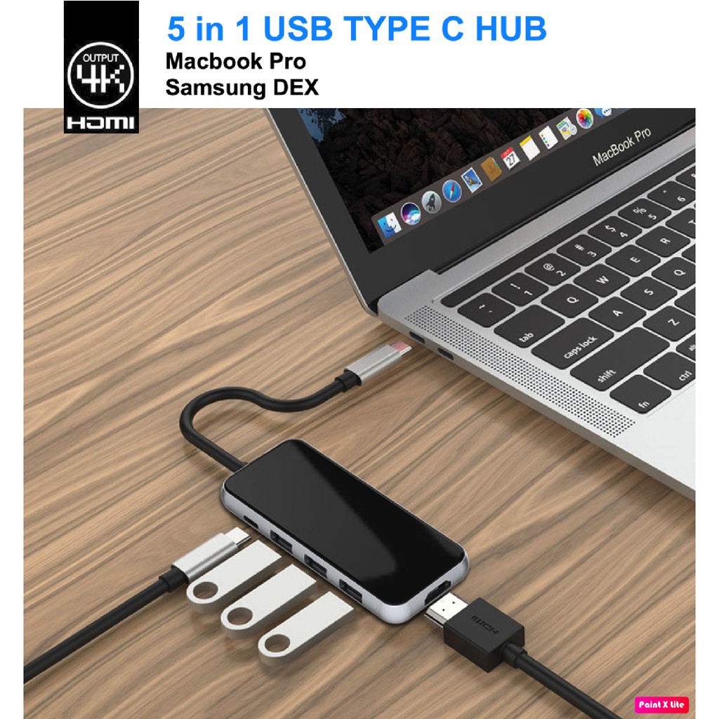 USB Type C - HUB mở rộng 4 in 1 5 in 1 HDMI, 2 USB A (hoặc 1 USB A + 1 VGA), 1 PD cho Laptop, Macbook, Samsung DEX