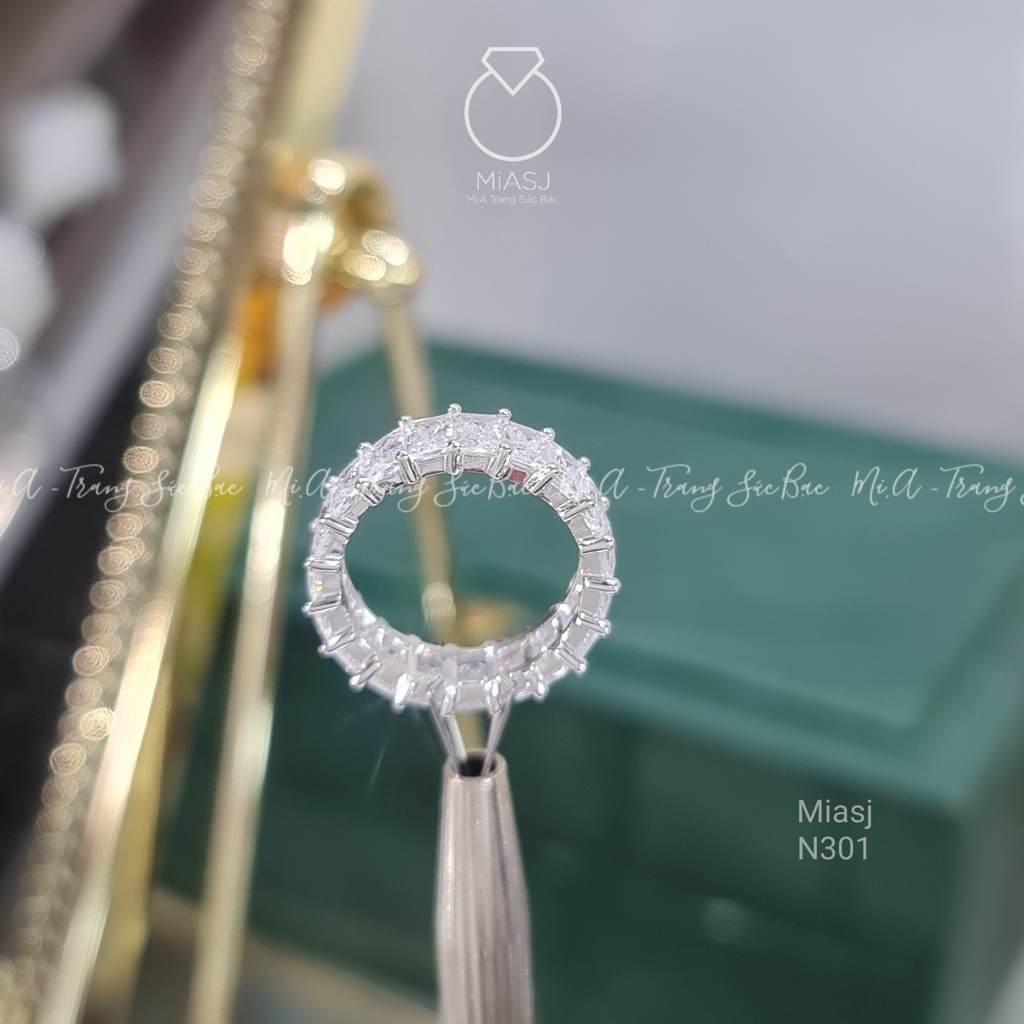 Nhẫn nữ Bạc Ý S925 đính full đá chữ nhật CZ cao cấp MiASJ N301 sang trọng