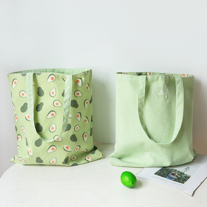 Túi Tote Vải Canvas In Họa Tiết Trái Cây Thời Trang Thân Thiện Với Môi Trường Có Thể Gập Lại