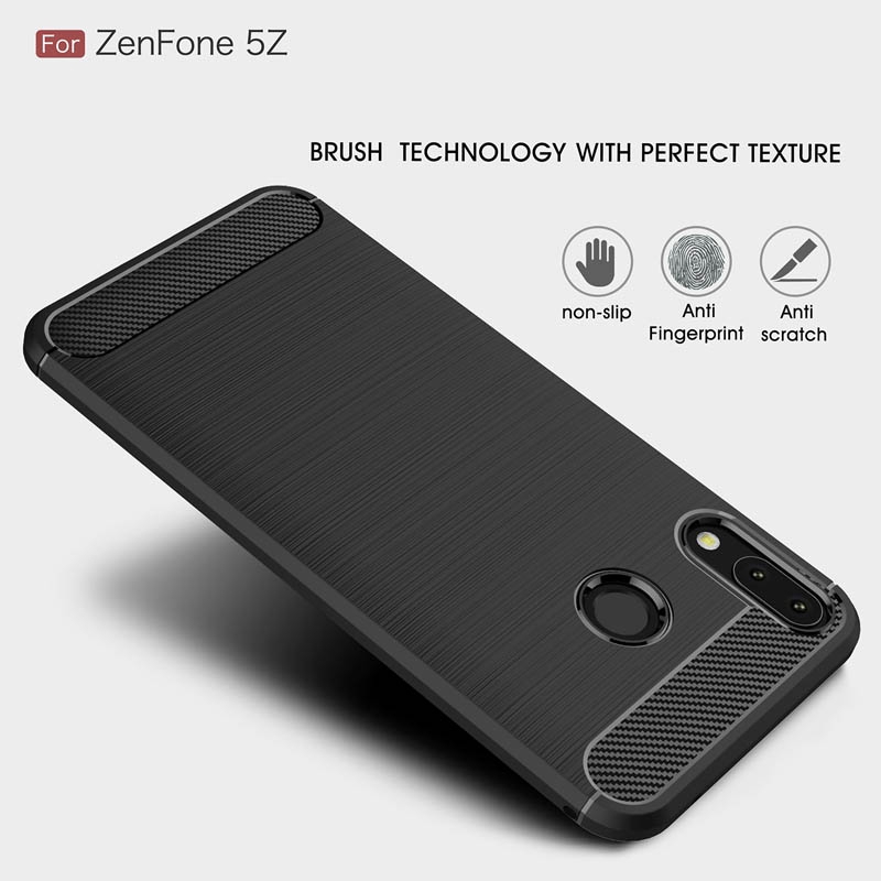 Ốp điện thoại TPU mềm kết cấu sợi carbon bề mặt nhám cho ASUS ZenFone 5Z ZS620KL ZE620KL M1 ZB555KL ZB601KL