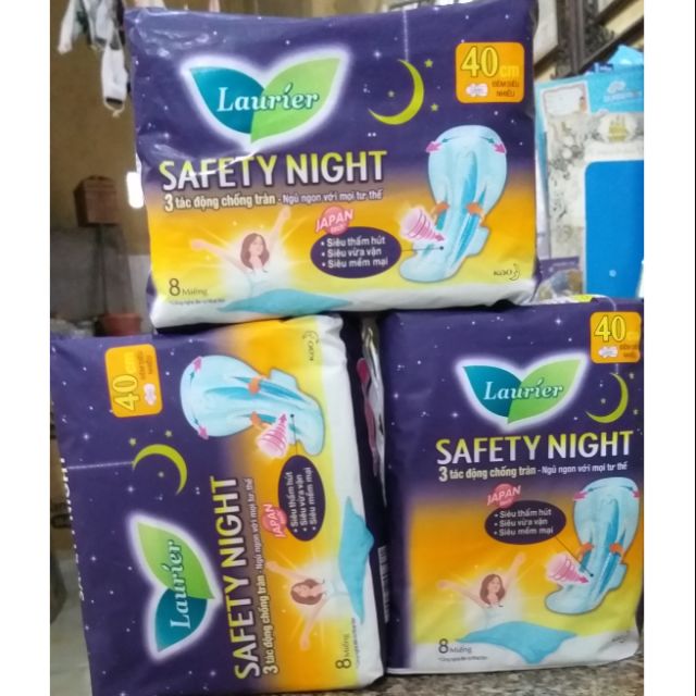 combo 3 gói vệ Băng sinh ban đêm Laurier Safety Night siêu an toàn 8 miếng 40cm