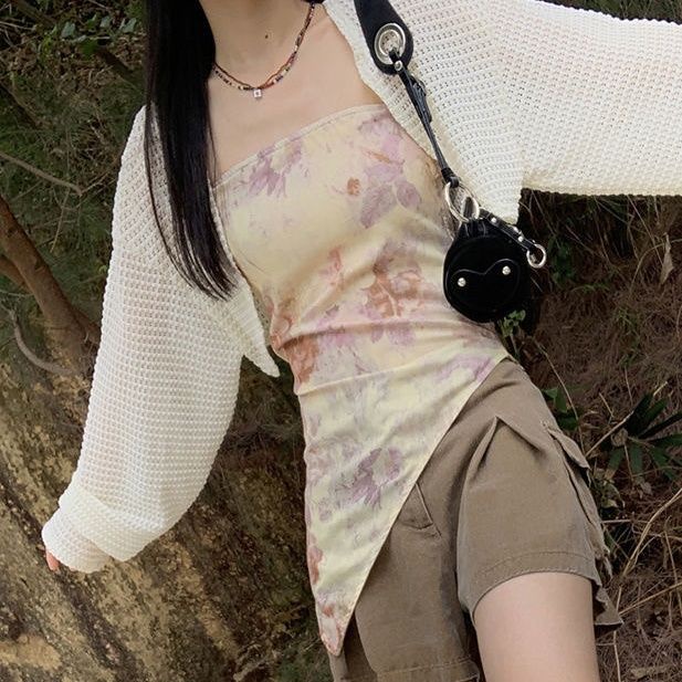 COZOK Áo cardigan Dệt Kim Tay Dài Dáng Ngắn Dễ Phối Đồ Hợp Thời Trang