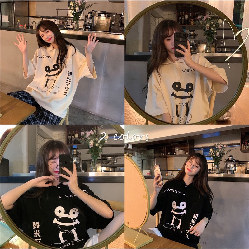 Áo polo Ngắn Tay Dáng Rộng Phong Cách Hàn Quốc Thời Trang Mùa Hè Dành Cho Nữ