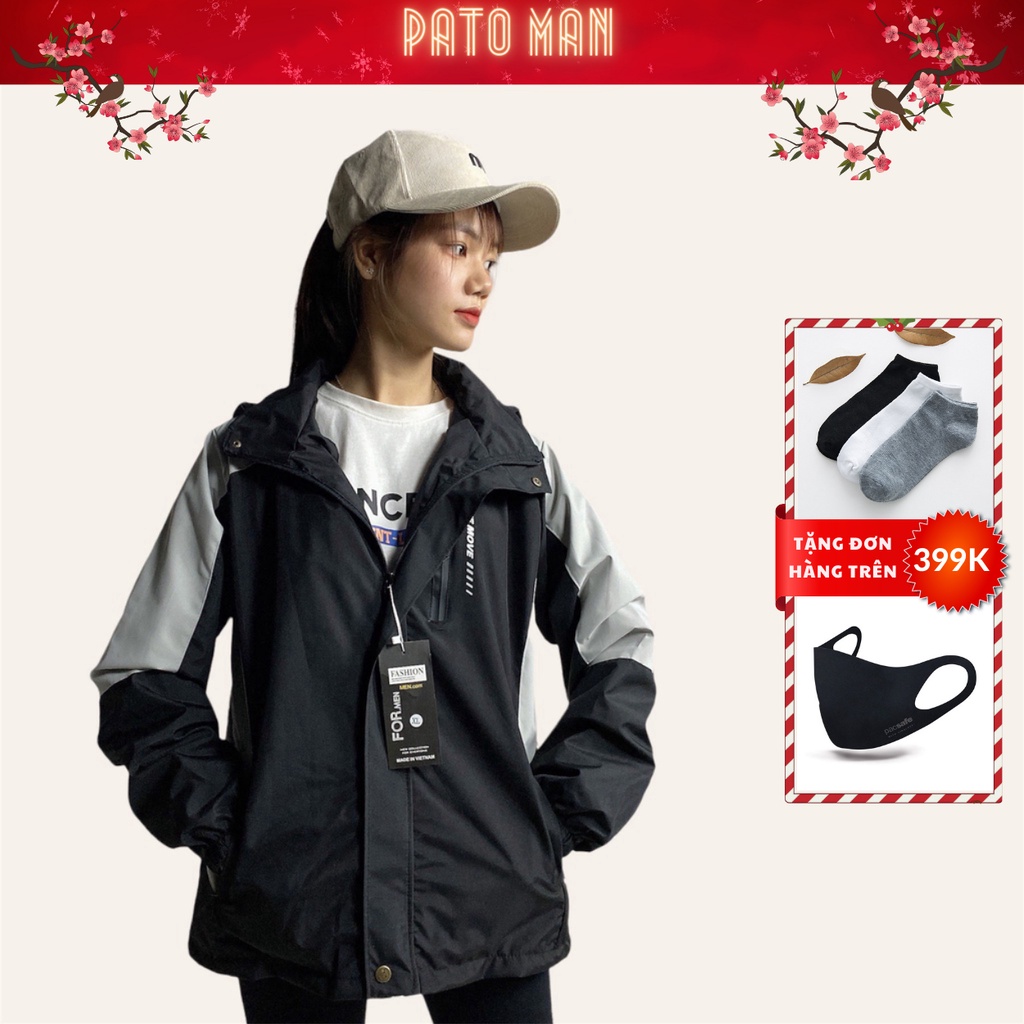 Áo gió nam nữ pha mũ có khóa kéo tháo rời kèm dây rút- áo khoác gió ,dù  cao cấp 2 lớp (PATO MAN)