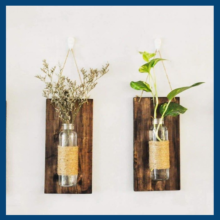 [PHỤ KIỆN TRANG TRÍ NHÀ CỬA] Bình hoa treo tường thủy tinh gắn vào bảng gỗ để cắm hoa decor siêu đẹp