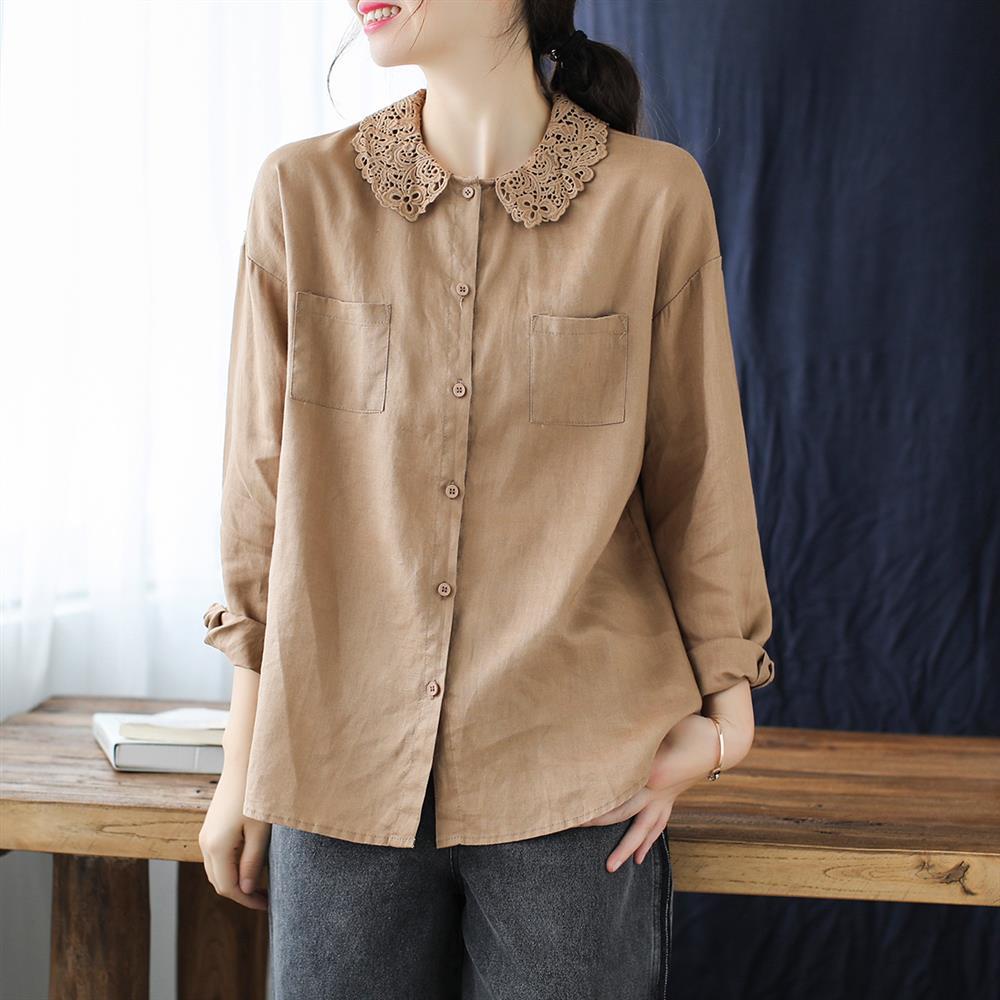 Áo sơ mi nữ tay dài dáng rộng vải cotton