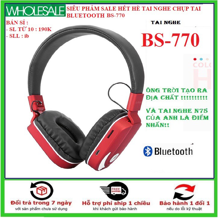 [ BÁN SỈ ] Tai nghe bluetooth chụp tai NO: BS770 hỗ trợ thẻ TF chất lượng cao