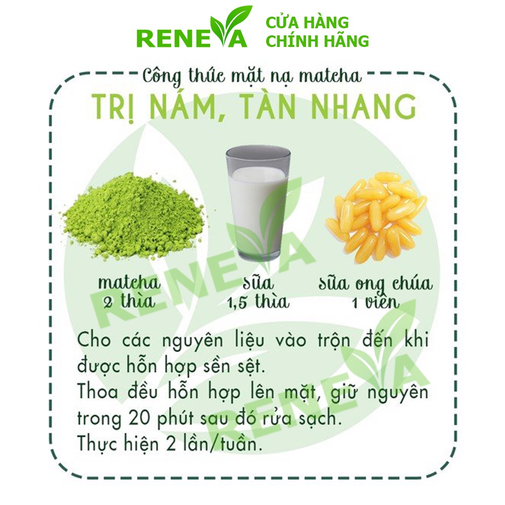 Bột Trà Xanh Nguyên Chất [Gói 100gr] Đắp Mặt Nạ Ngăn Ngừa Mụn, Dưỡng Da Trắng Mịn, Ngăn Ngừa Nếp Nhăn BTX01 RENEVA