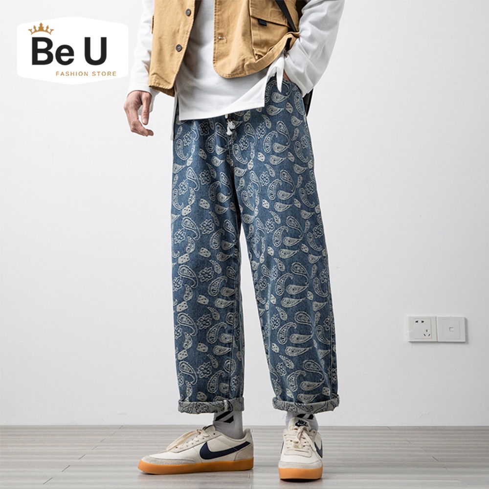 Quần baggy LV ống rộng nam BeU Fashion, quần bò jean cao cấp loại 1 màu đen xanh không phai màu phong cách Hàn Quốc