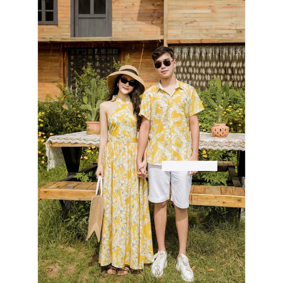 Đồ Đôi Nam Nữ, Áo Đôi Nam Nữ Đi biển đẹp, chụp hình cưới: Set áo váy sơ mi Hàn Quốc