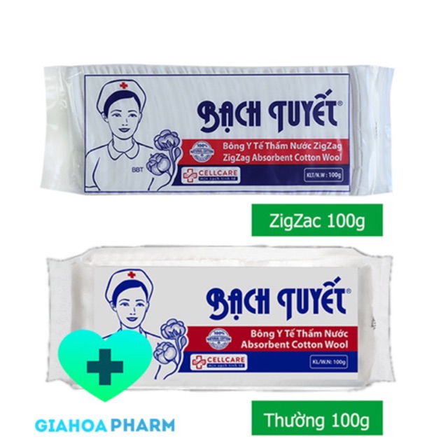 Bông y tế thấm nước Bạch Tuyết 100g - Lau rửa vết thương, cầm máu, thấm dịch, vệ sinh cho bé, tẩy trang