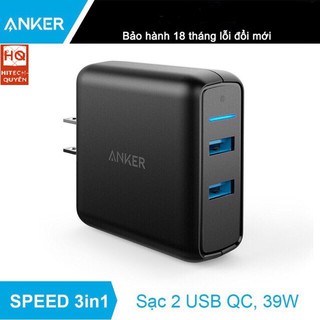 Sạc anker powerport speed 39w, 2 cổng usb qc 3.0 - a2025