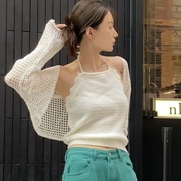 Áo ZHELIHANGFEI dệt kim không tay eo cao hở lưng quyến rũ cho nữ