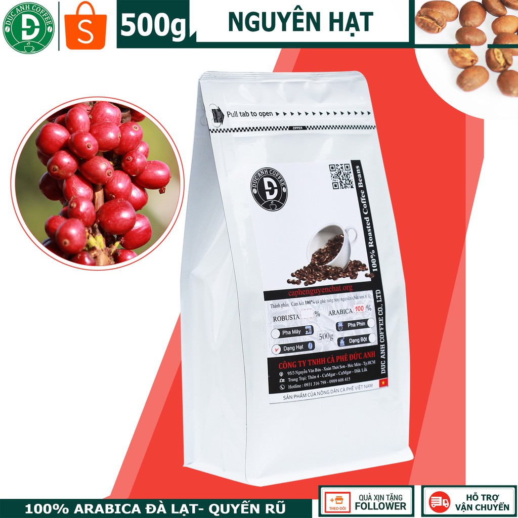 Combo 1Kg Hạt pha Máy Robusta + Arabica ( Robusta 500g + Arabica 500g ) - Cà Phê Đức Anh Hạt Rang Mộc