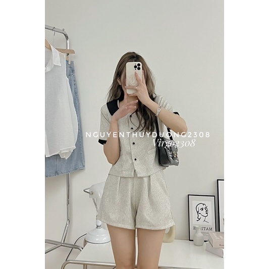 [NEW]SET DẠ TIÊU CỔ SEN PHỐI MÀU TIỂU THƯ 0708