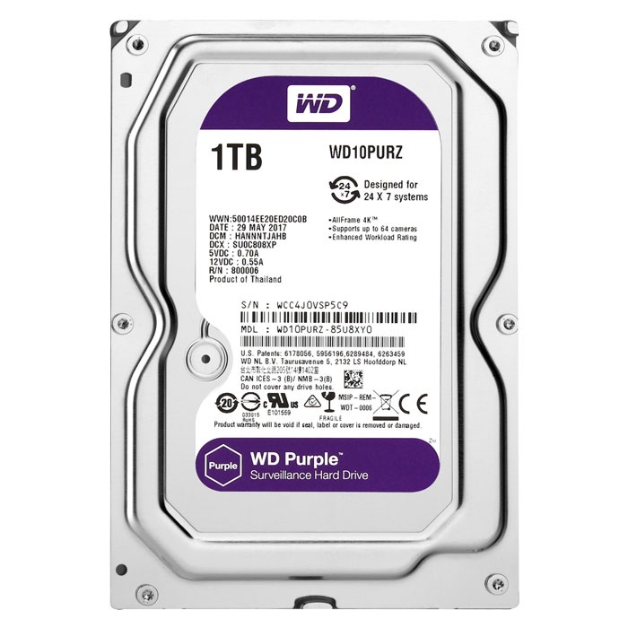 Ổ cứng HDD Western Digital Purple 2TB 3.5" SATA 3 - WD10PURZ Hàng chính hãng