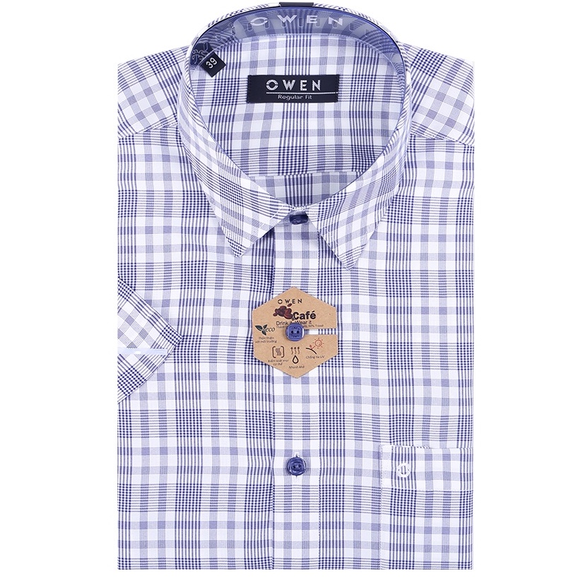 Áo sơ mi ngắn tay Nam Owen Café Regular Fit Xanh trắng  - AR220103NT