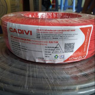 Dây Điện Đôi Mềm CADIVI - Vcmd 2x1.0mm2 (2x32/0.2mm) Cuộn 100m. 100% đồng