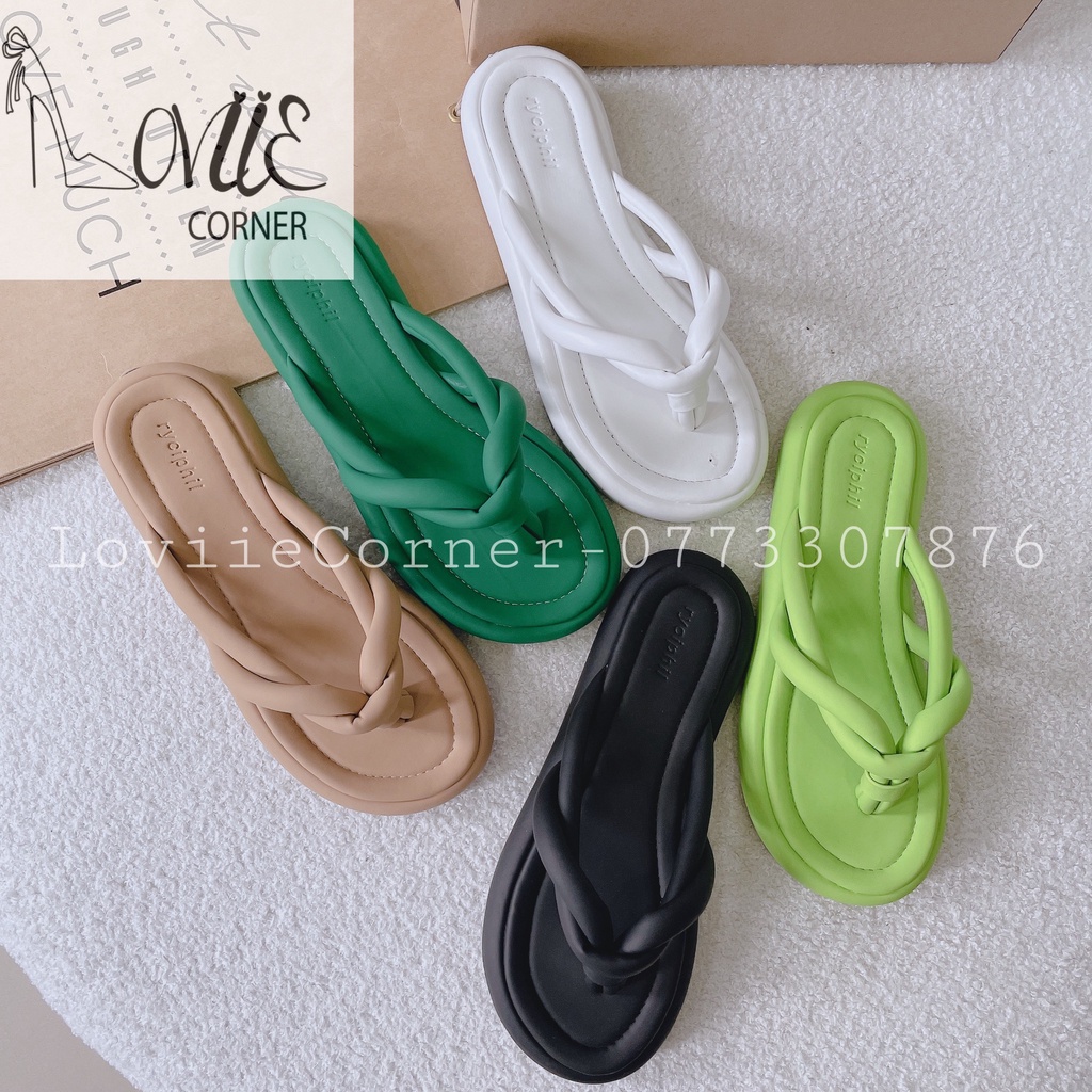 DÉP ĐẾ XUỒNG LOVIIE CORNER - DÉP NƯ THỜI TRANG - DÉP LÊ QUAI XOẮN DA MỀM - DÉP BÁNH MÌ NỮ XỎ NGÓN - D220845