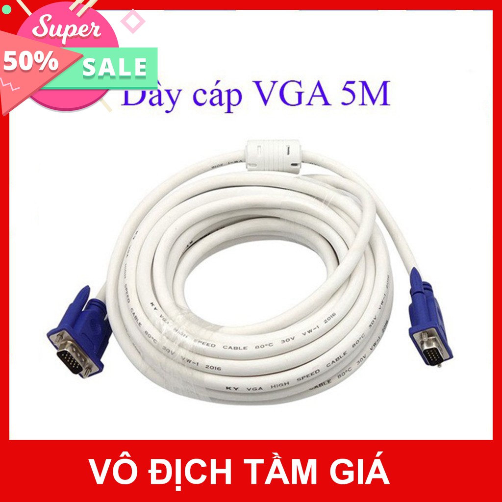 Dây VGA - Cáp VGA 5 mét - 2 đầu màu xanh- Chống nhiễu - Bảo hành 3 tháng