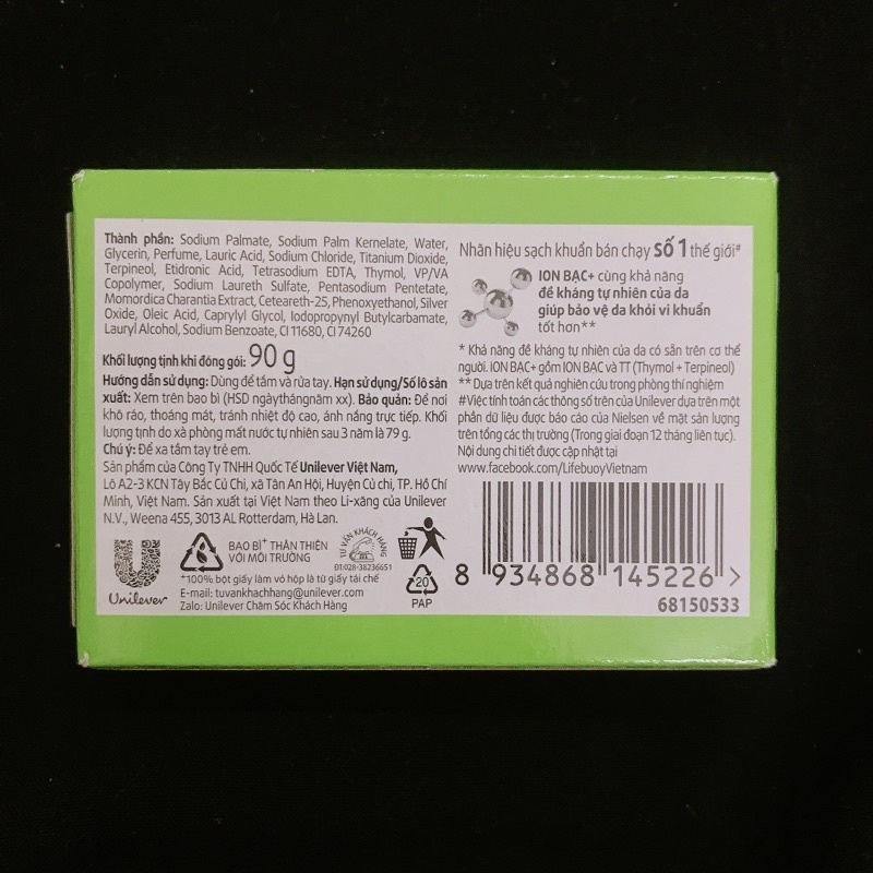 Xà Phòng Bông Cục Lifebuoy Khổ Qua Thiên Nhiên, Mát Lạnh Sảng Khoái, Chăm Sóc Da, Bảo Vệ Vượt Trội 10 90G