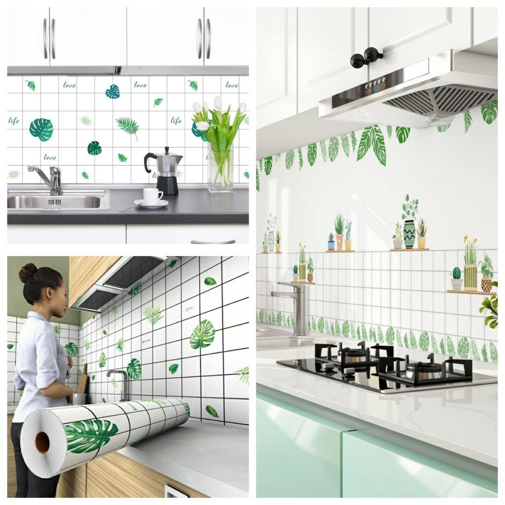Giấy dán tường nhà bếp, Decal dán bếp chống bắn dầu mỡ ô hoa văn hình