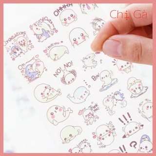 Set 6 tấm Sticker icon sư tử biển dán trang trí dụng cụ học tập, sổ tay cực kỳ đáng yêu