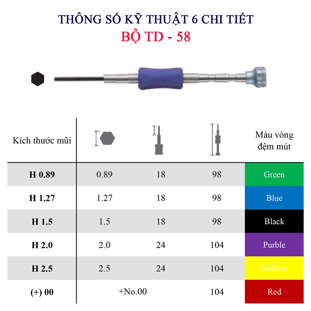 Bộ 06 cái tô vít đầu lục giác siêu nhỏ No.TD-58 Vessel