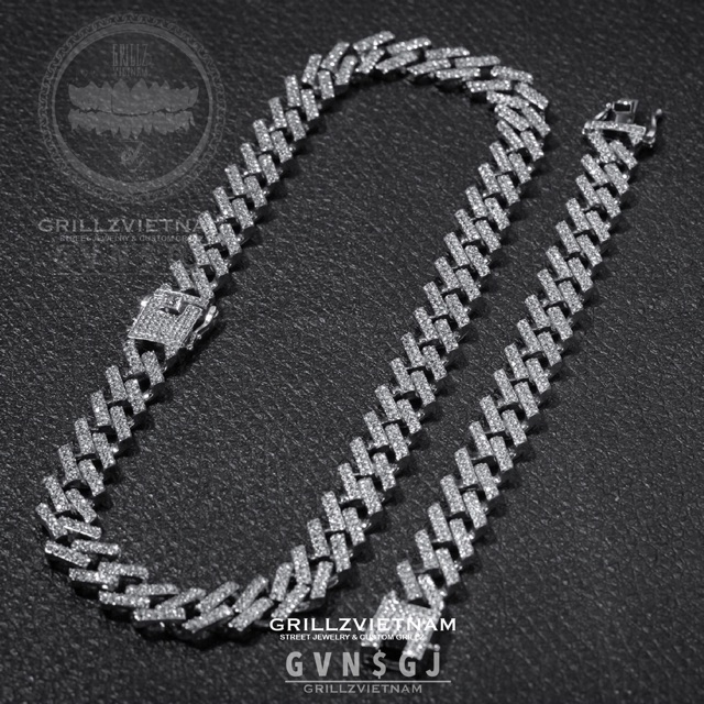 BỘ LẮC VÀ DÂY CHUYỀN CUBAN PRONG CHAIN 20mm, BỘ TRANG SỨC HIPHOP JEWERY ĐỘC ĐÁO CUBAN PRONG CHAIN