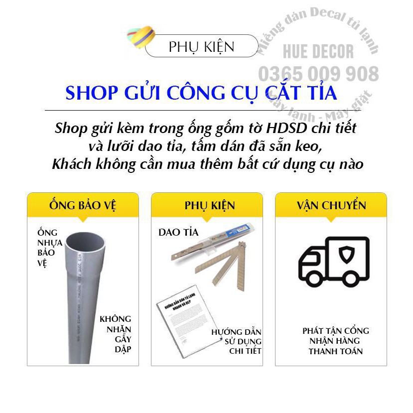 Miếng dán tủ lạnh - máy giặt 3D Hue Decor chất liệu decal cao cấp siêu bền chống nước, nấm mốc