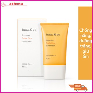 Kem Chống Nắng Innisfree Triple Care 50ml có khả năng chống nắng vượt trôi suốt cả ngày dài cho bạn yên tâm vui chơi