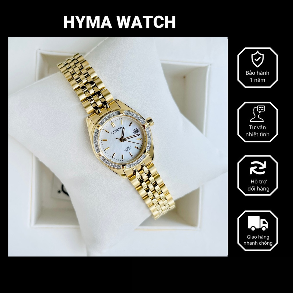 Đồng hồ nữ sang trọng dây thép mạ vàng Citizen EU6062-50D Mặt trắng chống nước Bảo hành 1 năm Hyma w