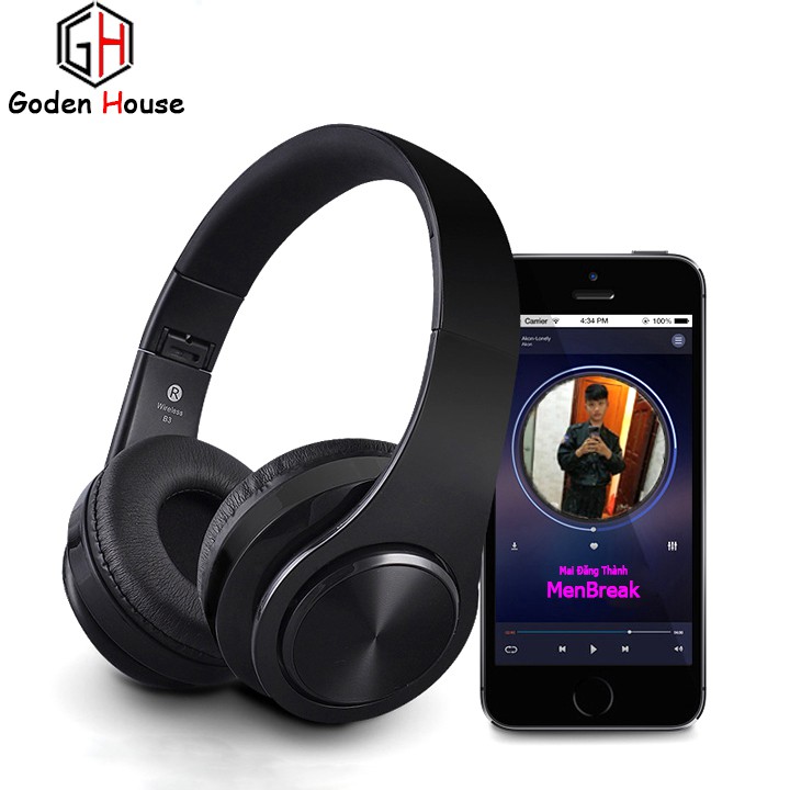 Tai nghe bluetooth chụp tai không dây GodenHouse cao cấp, headphone bluetooth có thể gập gọn tiện lợi.