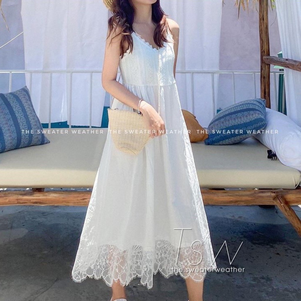 VÁY HAI DÂY ĐŨI VIỀN REN CỔ TIM, VÁY TIỂU THƯ TRẮNG DÁNG XUÔNG, HÀNG ĐẸP CHẤT LƯỢNG, HÀNG CÓ SẴN