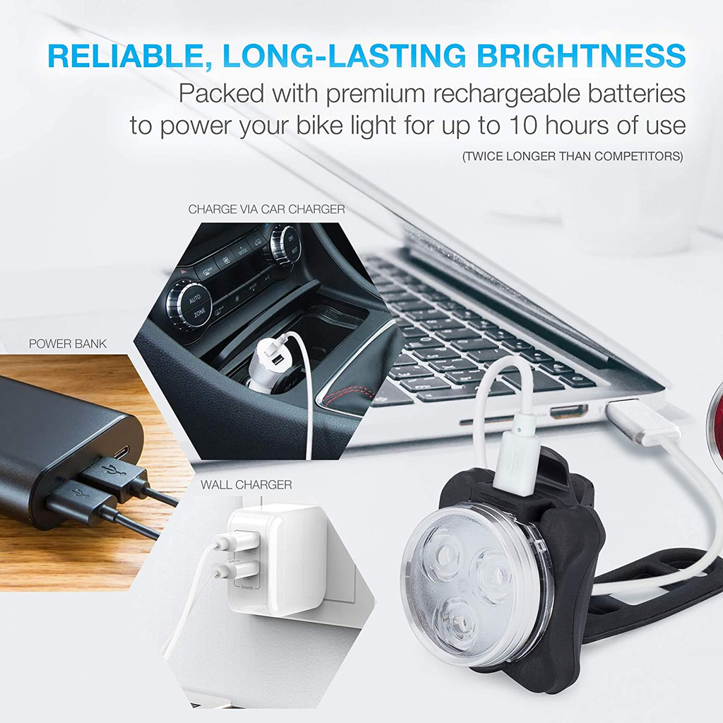 Đèn pha Led siêu sáng sạc Usb 650mah Lithium 4 chế độ sáng cho xe đạp