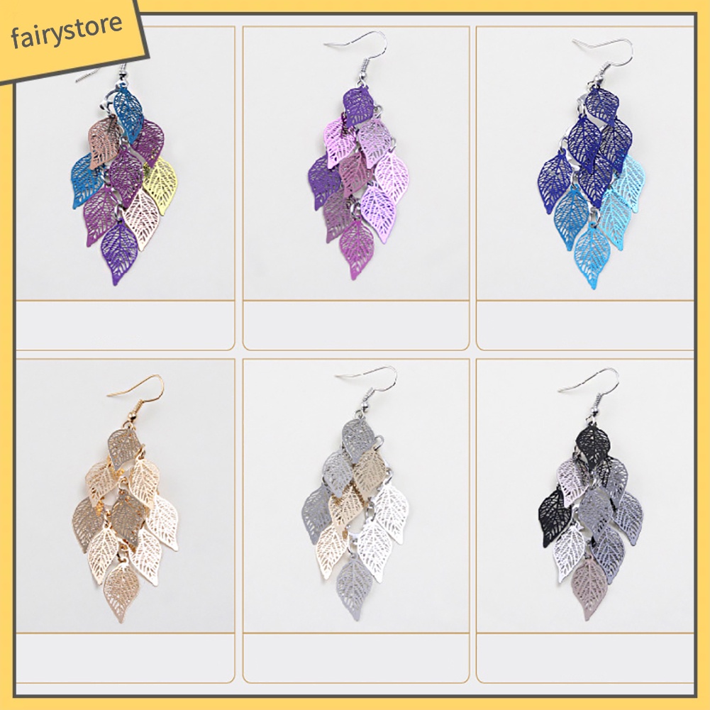 Hoa tai dạng móc thiết kế hình lá nhiều lớp thời trang thanh lịch cho nữ