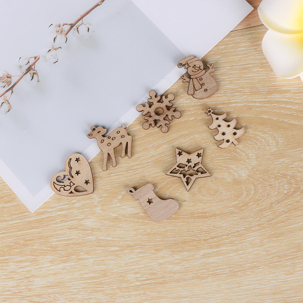 Phụ Kiện Trang Trí Giáng Sinh Bằng Gỗ Có Lỗ Treo DIY