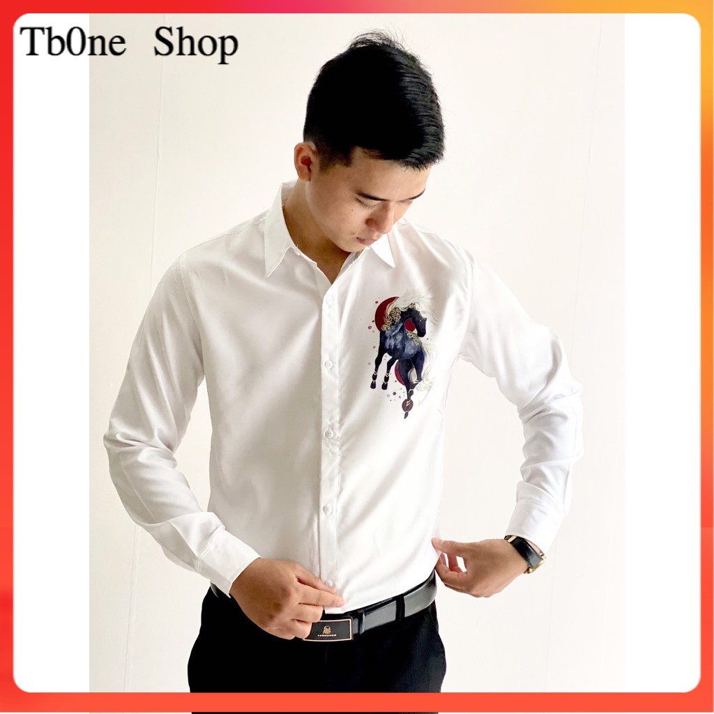 ( TB0ne Shop ) Áo sơ mi lua 3D tay dài in họa tiết HÌNH NGỰA phong cách, dễ mặc, dễ phối ITTD13