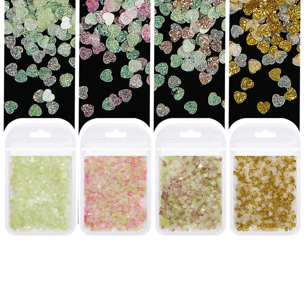 1 Túi Hạt Kim Sa Hình Trái Tim Trang Trí Móng Tay Chống Phai Màu Sang Trọng