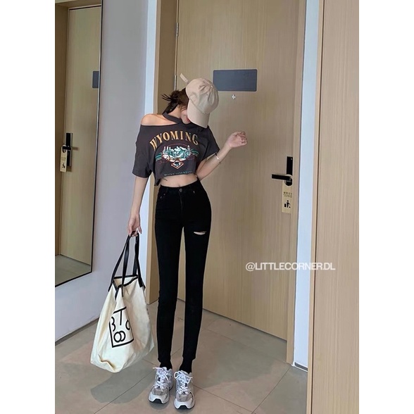 Quần Skinny Jean TOPSHOP Rách đùi Quảng Châu 2 Màu lưng cao co dãn