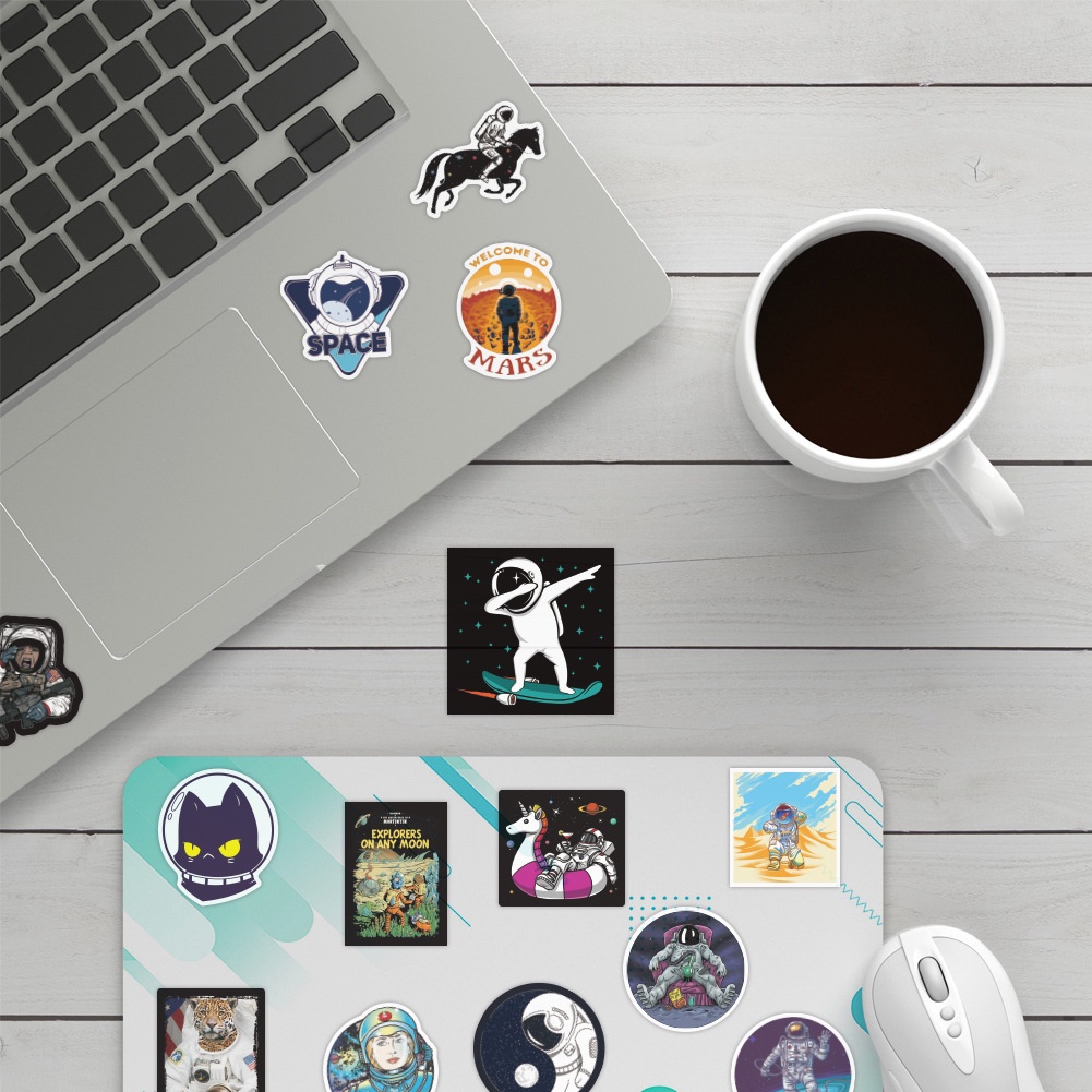 Set 100/50 Sticker Hoạt Hình Phi Hành Gia Không Gian Chống Thấm Nước Trang Trí Đa Dụng