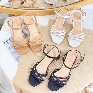 Giày sandal gót vuông 5 phân quai đan chéo