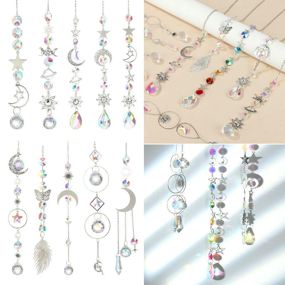 Dreamcatcher Hình Mặt Trăng/Ngôi Sao Sáng Tạo|Viên Pha Lê Màu Cầu Vồng Dùng Trang Trí Rèm Cửa